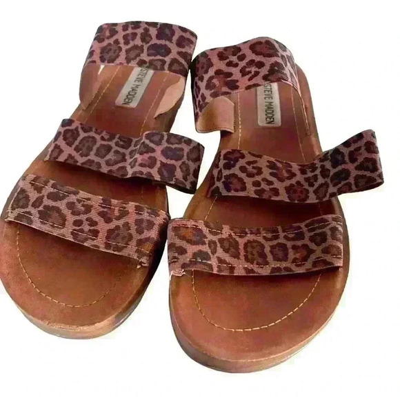 Steve Madden Sandals Leopard Print Pascale Slip on Sandal 3 strap  Size 7 - Picture 3 of 6